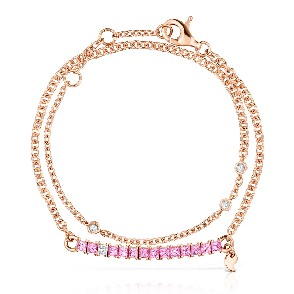 A rose gold chain bracelet with pink baguette stones · Jewellery photography, TimeLäB Studio Barcelona