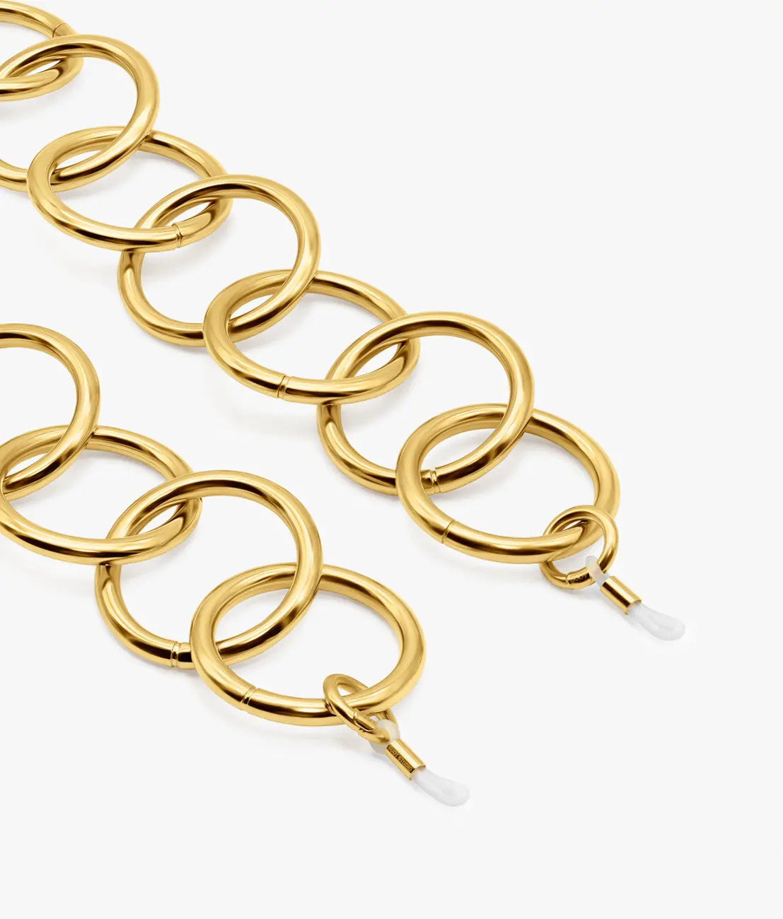 A chunky gold ring-link eyewear chain with silicone loops · Jewellery photography, TimeLäB Studio Barcelona