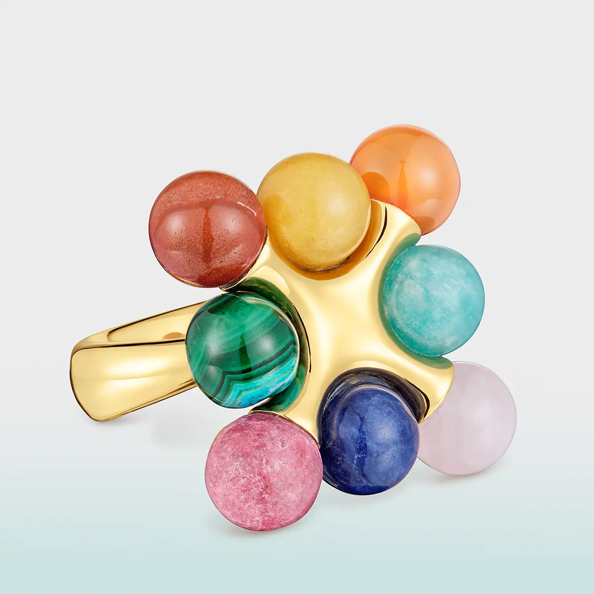 Gold ring set with spheres of coloured stone · Jewellery photography, TimeLäB Studio Barcelona