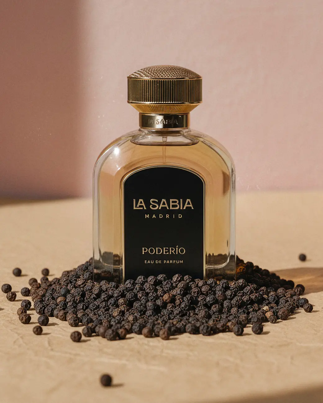 A fragrance standing on a mound of black peppercorns · TimeLäB Studio