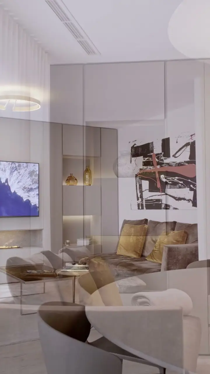 A penthouse living room, top to bottom